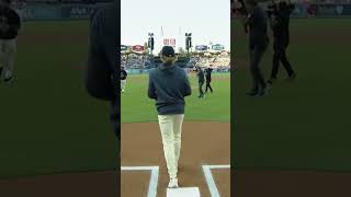 Myles Garrett delivers a strike at Dodger Stadium ????
