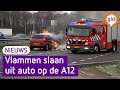 Auto gaat in vlammen op langs A12 bij Babberich