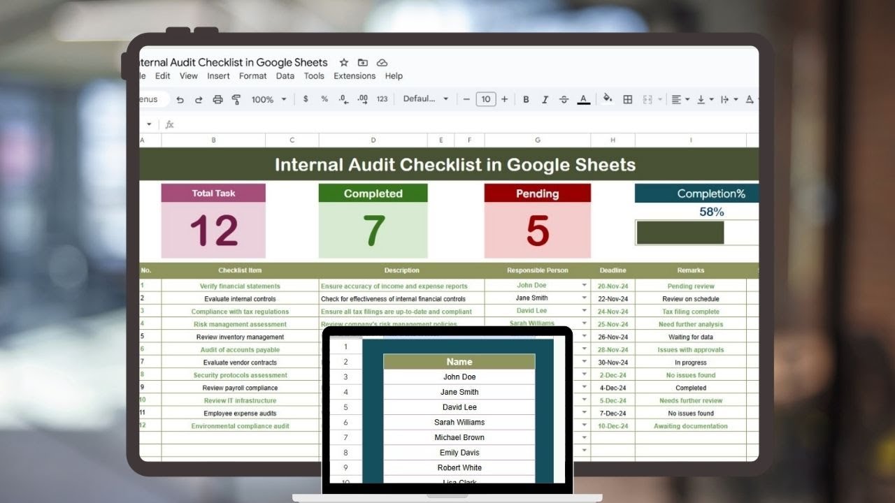 Internal Audit Checklist in Google Sheets