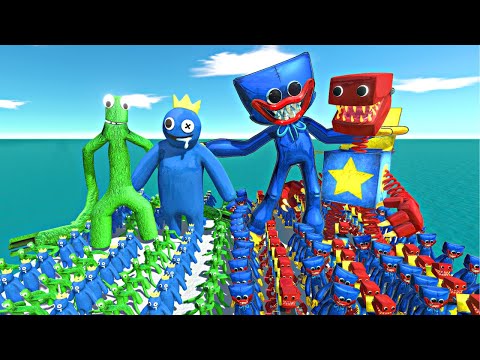 Rainbow Friends Green + Blue vs Huggy Wuggy + Boxy Boo - Animal Revolt Battle Simulator