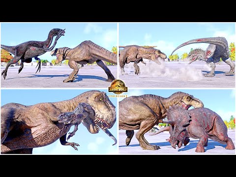 Queen Rexy VS All Dinosaurs Fighting & Hunting Animations 🦖 Jurassic World Evolution 2 🦕 T-REX 2022