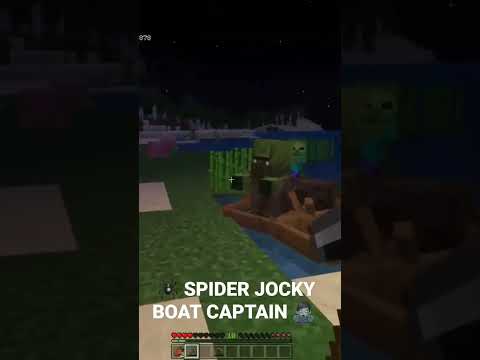 Funny crazy eye witch baby zombie spider jockey in a boat! 🕷🧟‍♂️ minecraft Halloween. #shorts