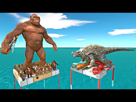 Mutant Primates Army + Wild Kong Falling and Fight Reptiles+Anguirus -Animal Revolt Battle Simulator