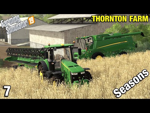 FIRST HARVEST BEGINS Thornton Farm Timelapse - FS19 Ep 7