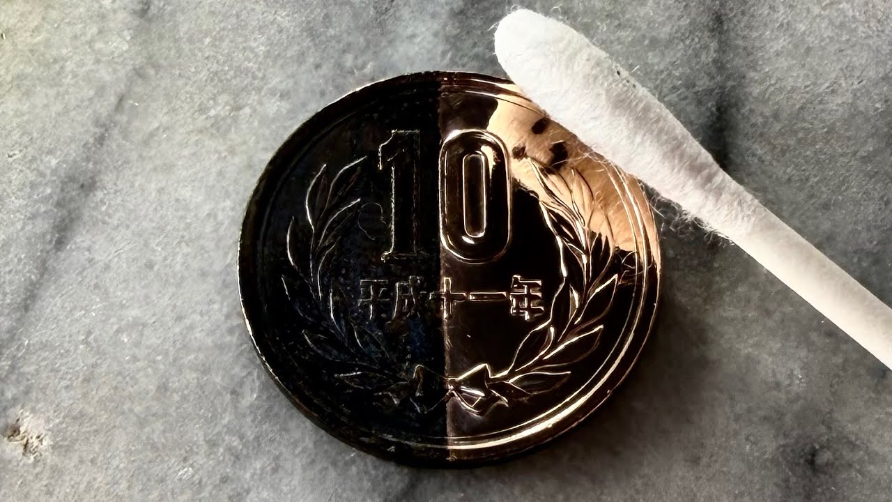 コイン磨き 黒い10円玉を半分だけピカピカに鏡面仕上げ｜Half Polished 10 Yen Coin #restoration #satisfying #らいくり 