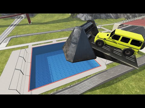 Cars Jumping Into Pool through Large Roller – BeamNG.drive