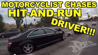 MOTORCYCLIST CHASES HIT-AND-RUN DRIVER