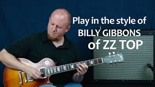 Play lead guitar solo in the style of Billy Gibbons from ZZ Top blues rock licks jamming lesson