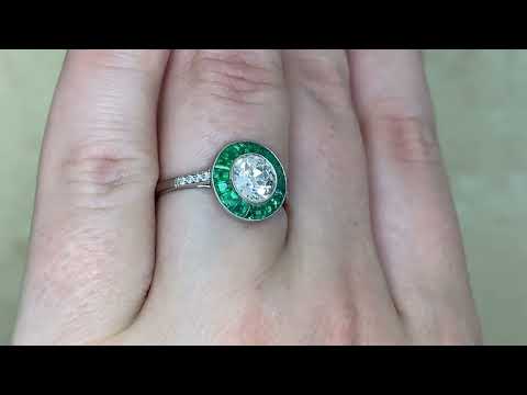GIA-Certified 1.00ct Old Euro and Emerald Halo Platinum Auburndale Ring - hand video -