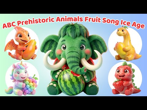 ABC Ice Age Animals Eat Fruit Grow Giant | A Alligator B Bronto C Cavebear D Dinosaur 🍎🍌🍉