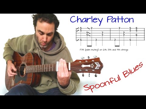 Charley Patton - Spoonful Blues - Slide Guitar lesson / tutorial / cover with tablature