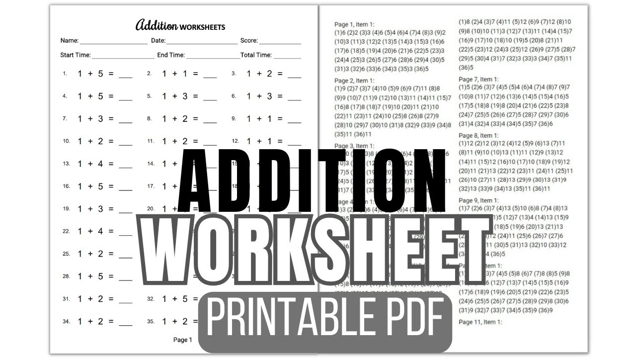 Addition Worksheets Printable (PDF)