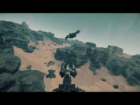 Star Citizen.  Chasing a Cutlass around Daymar on a Dragonfly