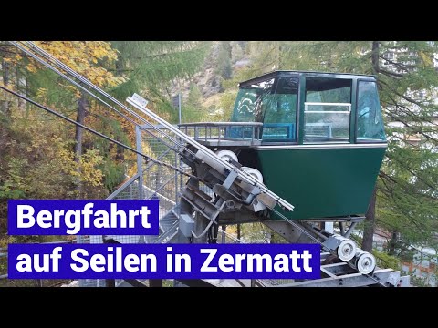Bergfahrt mit der Bahn auf Stahlseilen in Zermatt - privates Telefuni
