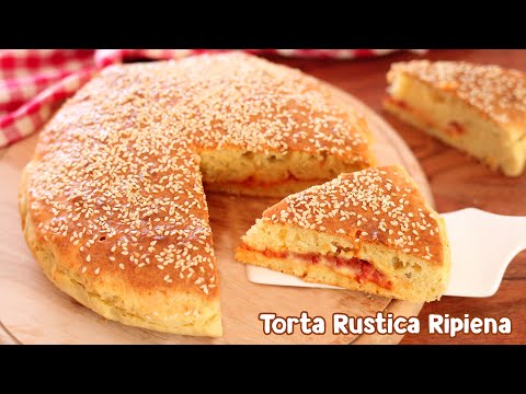TORTA RUSTICA RIPIENA con POMODORO e MOZZARELLA - Ricetta Facile Pizza salata Soffice