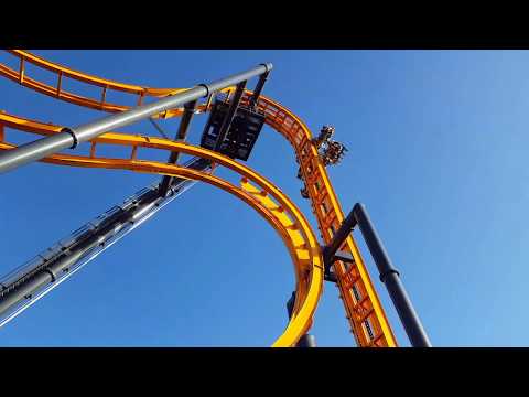 Off-ride footage of a Batman The Ride train