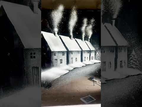 A Winter Village made from snow spray! ❄️ #snowspray #snowart #sprayart #christmas