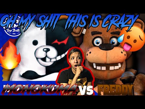 Shy reacts to video game rap battles monokuma vs freddy fraz bear 🤩😤🔥