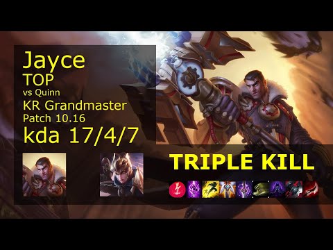 Jayce vs Quinn Top - KR Grandmaster 17/4/7 Patch 10.16 Gameplay // [롤] 제이스 vs 퀸 탑