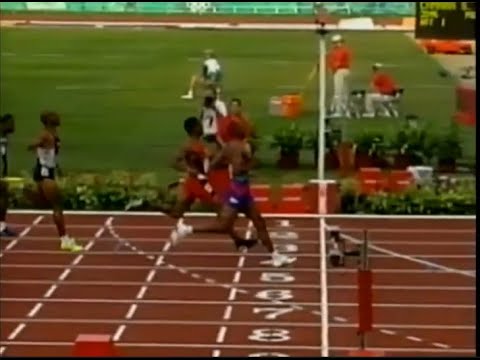 Frank  Fredericks  19.98 vs Ato  Boldon 20.05 vs Mike Marsh 20.26 (II 200m Semi Final Atlanta 96 )