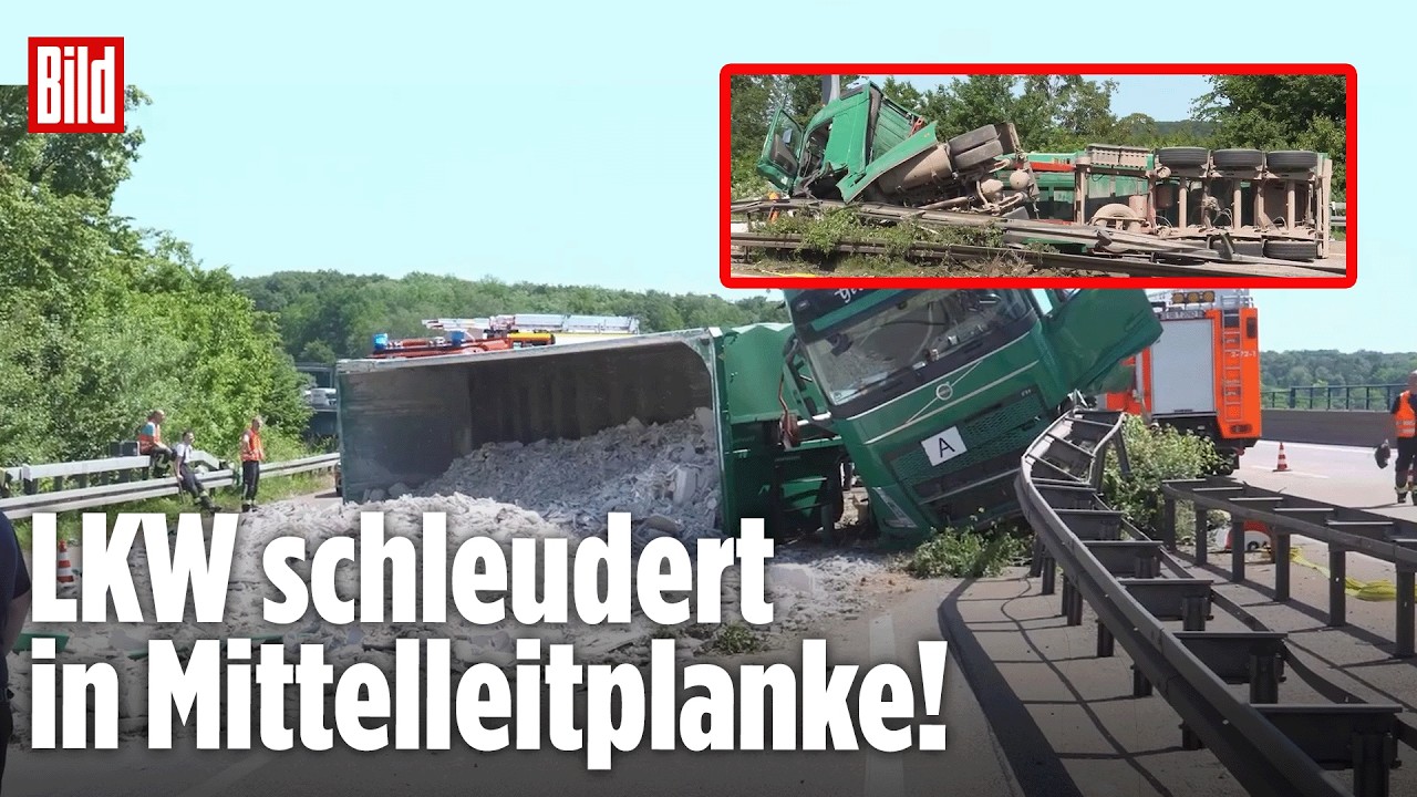 A6 teilweise gesperrt: Sattelzug schleudert in Mittelleitplanke!