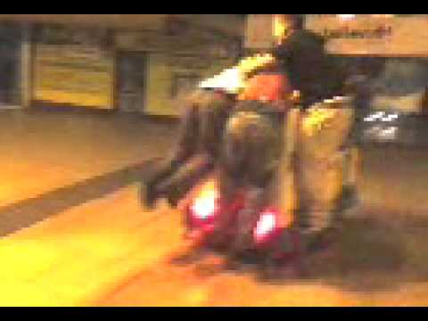 Getting a lift off Maxi Jazz on a Street Cleaner