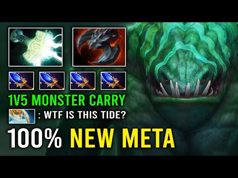 100% NEW META Lightning Right Click Mjollnir 1v5 Hard Carry Tidehunter Dota 2