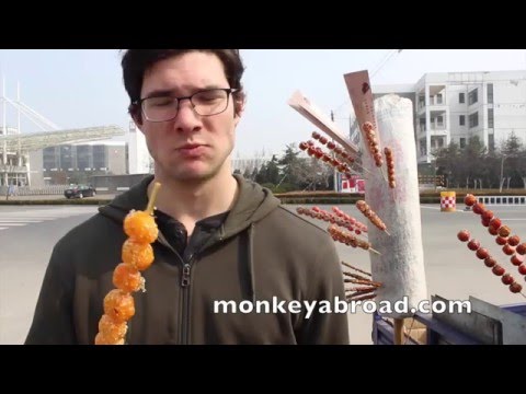 Tanghulu in Shandong, China (Candied Fruit on a Stick) 糖葫芦