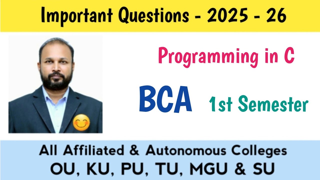 Programming in C Important Questions 2025-26 BCA 1st Year 1st Semester I Sem Imp Gunshot Damsure OU