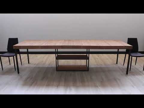 Table extensible 6 à 12 places L 160 à 264 cm bois foncé et pieds métal gris foncé Fario