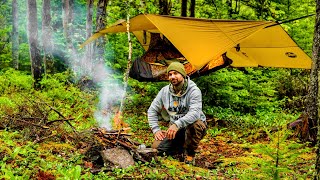 Camping In Rain With Flay Lay Hammock Tent - Solo Overnight Camping