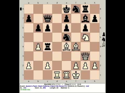Stockfish 17.1 vs Pingu 5 | Queen's Pawn: Owen Defense #chess