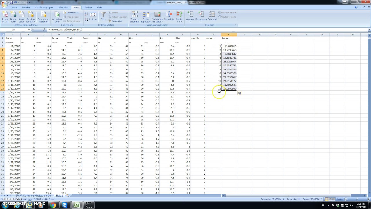 Calculate mean monthly values of weather data with Excel