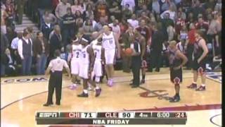 Lebron James and Joakim Noah goin at eachother (fight) then lebron dances