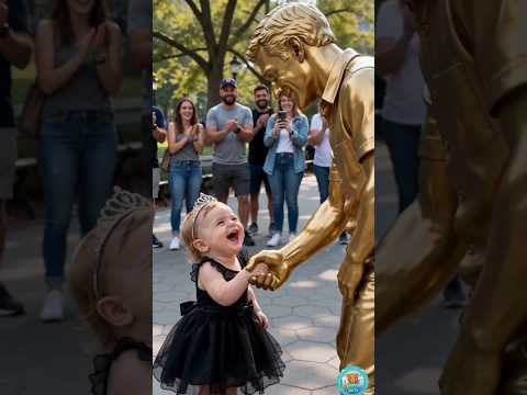 She kissed the golden hand… then it MOVED! 😂👧✨ Her laugh is priceless! #Funny #Shorts
