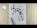 How To Draw Beautiful Orchid Flowers In A Jar Step By Step Pencil Sketch Drawing