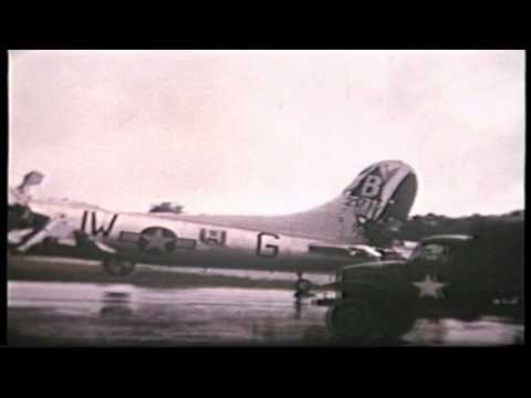 B17 from the 92nd Bomb Group with it's tail and wing shot up it made it made home to Podington UK