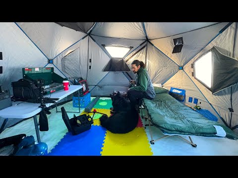 Alone &amp; Cold / FIRST Time Ice Camping &amp; Fishing / Smacking Big Walleye's