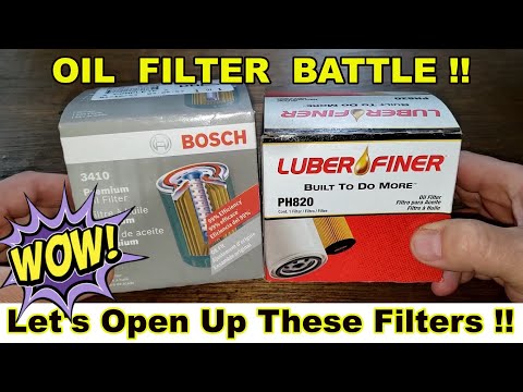 Bosch Premium Oil Filter 3410 vs. Luber Finer Oil Filter PH820 Oil Filter Cut Open Comparison