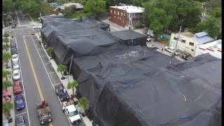 DRONE GIVES 360 VIEW OF DOWNTOWN MOUNT DORA DRESSED IN BLACK (Mount Dora Buzz footage)