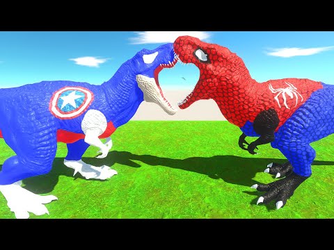 CAPTAIN AMERICA T-REX vs SPIDERMAN T-REX DEATH RUN - Animal Revolt Battle Simulator