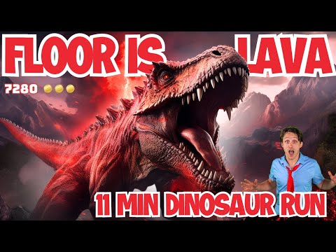 11 Min Dinosaur Floor is Lava Kids Brain Break | Full Adventure to Run, Exercise & Have Fun