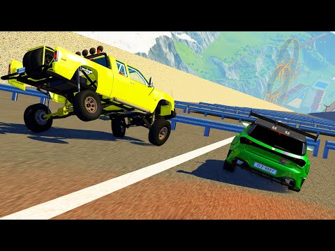 BeamNG drive High Speed Car Jumps to Guardrails CrashTherapy