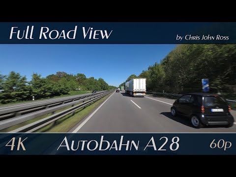 Autobahn (A28), Germany: Hatten/Kirchhatten/Altmoorhausen - Hude/Steinkimmen - 4K (UHD/2160p/60p)