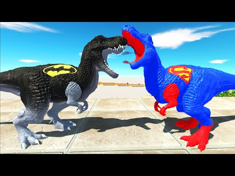 SUPERMAN T-REX VS DARK BATMAN T-REX DEATH RUN - Animal Revolt Battle Simulator