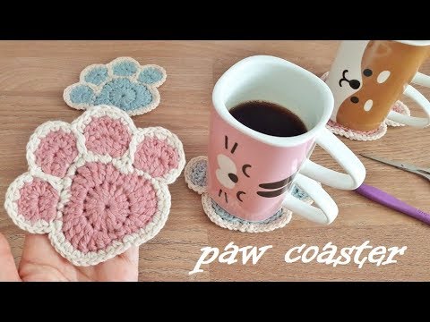 paw coaster かぎ針編み 犬猫 肉球コースター 肉球モチーフの編み方 코바늘 강아지 고양이 발자국 컵받침