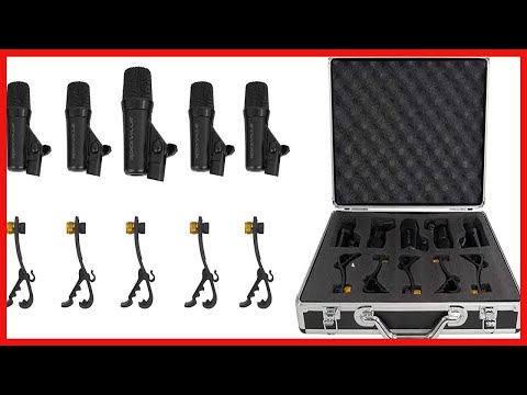 Rockville PRO-D5 5 Piece Drum Mic Kit w/Metal Bass+Snare Microphones+Clips