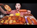 SUB Self Cooked Spicy Buldak Rice Paper Rolls Mukbang Asmr Jjajang Buldak Noodles Enoki Sausage