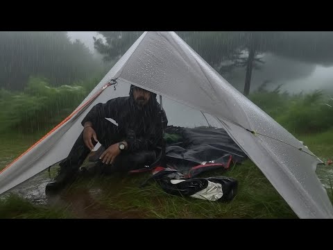 AMAZING CAMPING IN RAINSTORM AND THUNDERSTORMS - RELAXING SOLO CAMPING IN HEAVY RAIN
