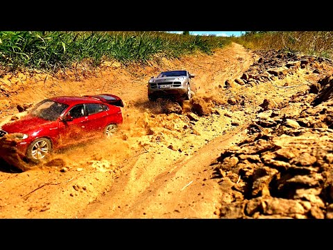 Diecast race off-road BMW X6M vs Porsche Cayenne scale models 1:18